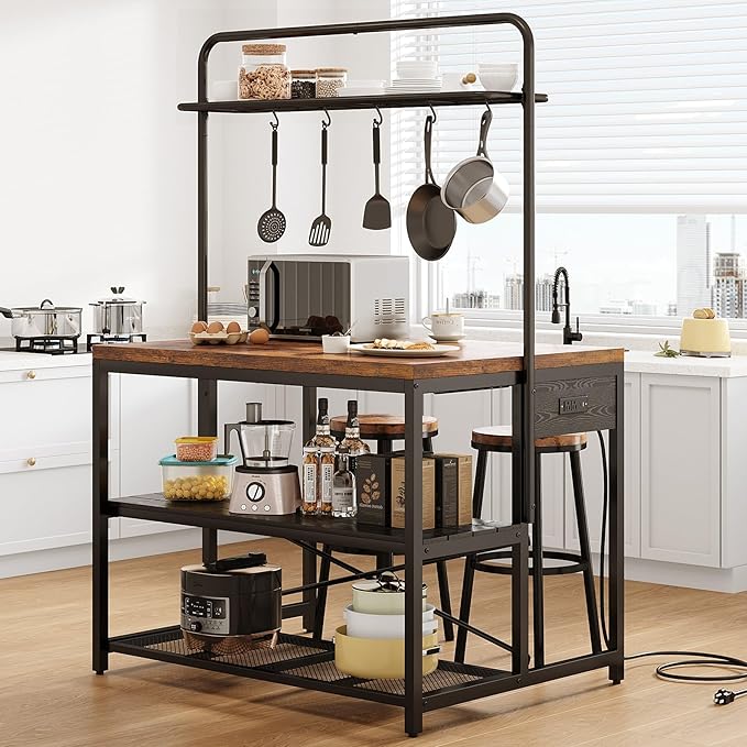 46" Large Kitchen Island Table Baker Rack by JOCOEVOL