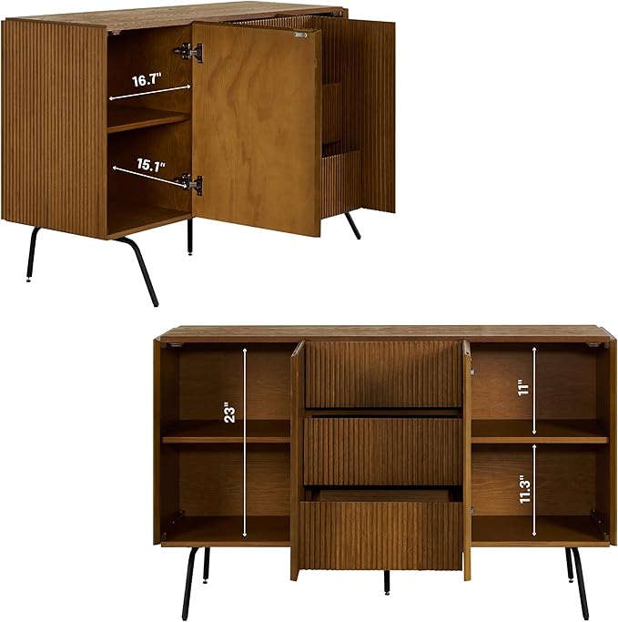 NTC Veil Sideboard with 2 Doors and 3 Drawers, Buffet Cabinet with Vertical - Image 9