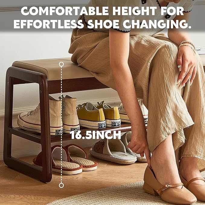 Solid Wood Shoe Bench, 2-Tier Wooden Storage Entryway Bench, Small Entryway - Image 3