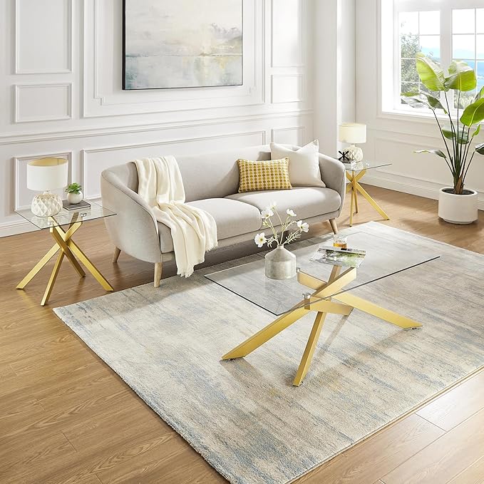 Rectangle Modern Coffee Table, Tempered Glass Top and Metal Tubular Leg - Image 8