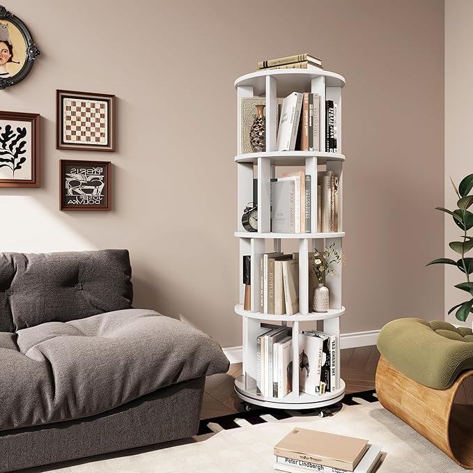 4-Tier Rotating Bookshelf, 360° Spinning Stackable Bookcase, Freestanding - Image 7