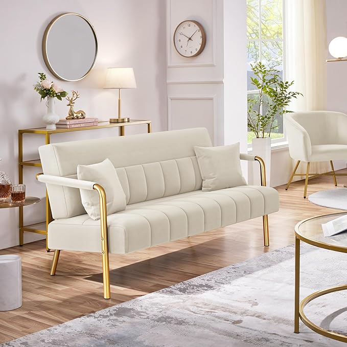 Yaheetech 56.5" W Modern Loveseat 2 Seater Sofa Luxurious Velvet Fabric Couch - Image 4