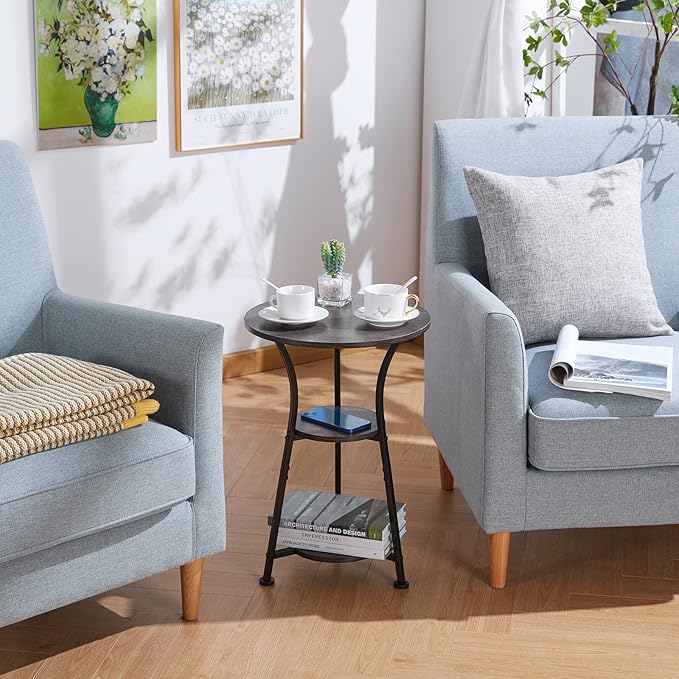 Dulcii Small Round End Table for Narrow and Small Space, 3-Tier Round Accent - Image 6