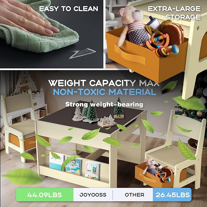 Joyooss Kids Table and Chair Set, 4 in 1 Wooden Activity Toddler Table and - Image 4