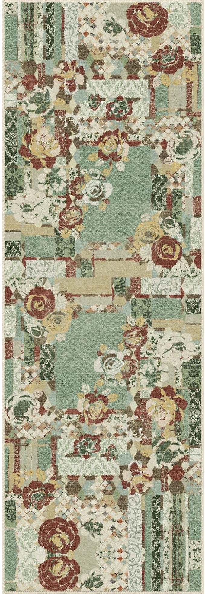 GENIMO Floral Runner Rug 2X6, Machine Washable Non Slip Vintage Patchwork - Image 9