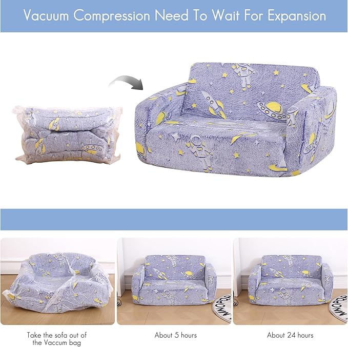 Foldable Kids Sofa, Soft Kids Fold Out Couch Glow in The Dark, Convertible Sofa - Image 5