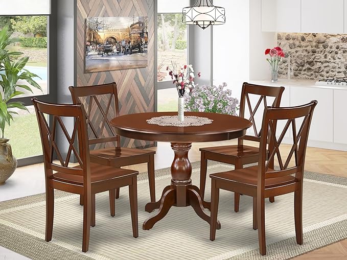 East West Furniture HBCL5-MAH-W 5 Piece Dining Room Furniture Set Includes a - Image 2