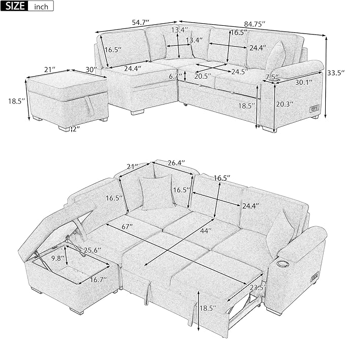 Ball & Cast Sleeper Sofa Bed L Shaped Couch - Image 2