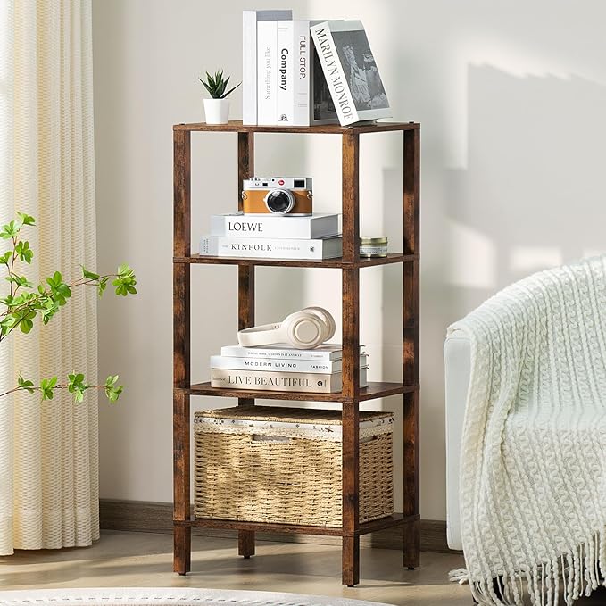 4 Tier Tall Wooden Bookshelf by YUFAM