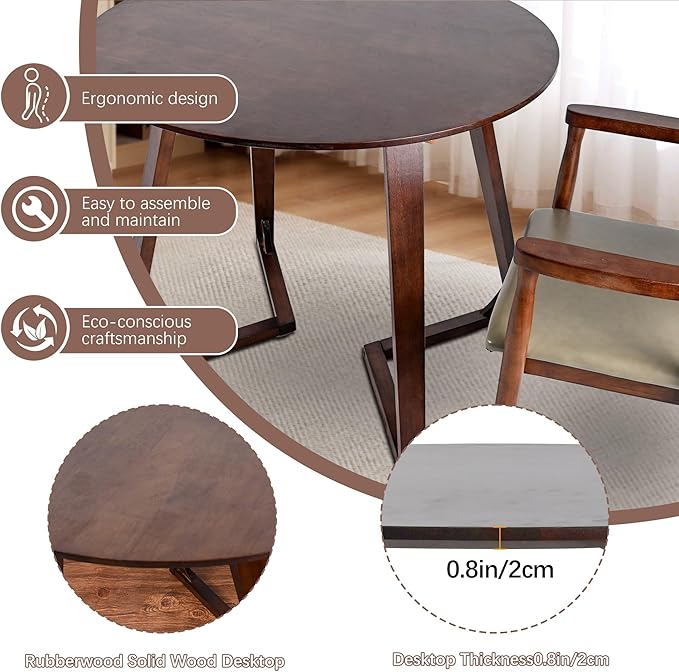 Round Rubber Solid Wood Dining Table - Image 2