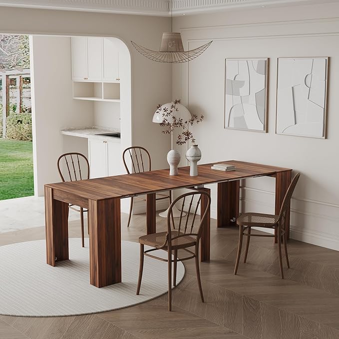 118" Extendable Dining Table for 6-10 Person, Wooden Folding Narrow Dining Room by Curtainboro