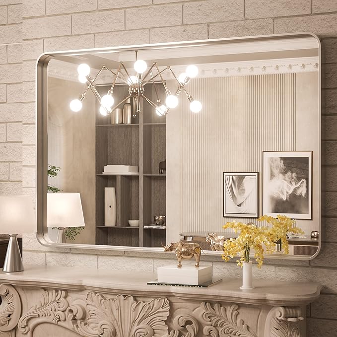 TokeShimi 40 x 30 Inch Brushed Silver Bathroom Mirror by RefinedBathroomAccessories