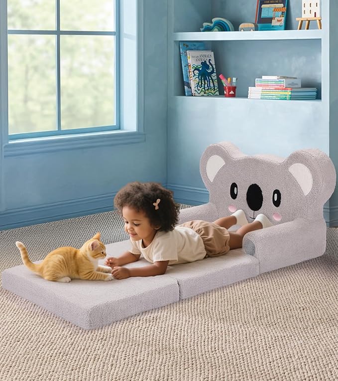 Kids Couch, 2-in-1 Soft Toddler Couch Fold Out - Image 2