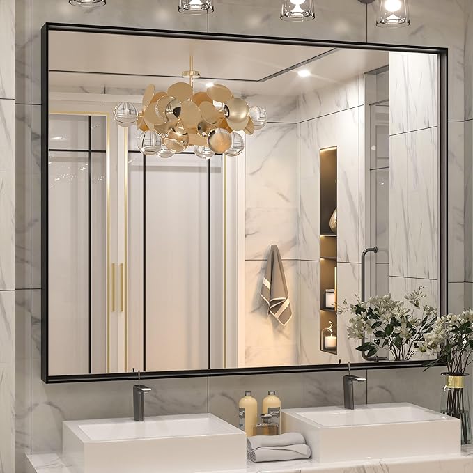 Keonjinn Black Bathroom Mirror 48” x 40” Wall Mirror by Keonjinn