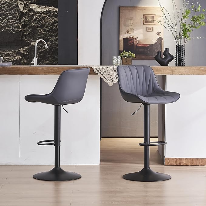 YOUNIKE Bar Stools Set of 2 for Kitchen Island, Faux Leather Padded Barstools by YOUNIKE