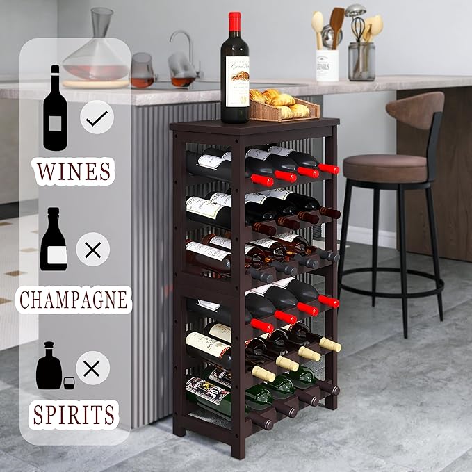Bamboo Wine Rack, 24 Bottles Wine Display Storage Shelves - Image 5