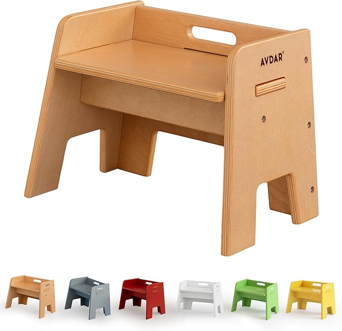 Wooden Step Stool for Kids, 14” One Step Stool for Toddlers, Heavy Duty Non-tip by AVDAR