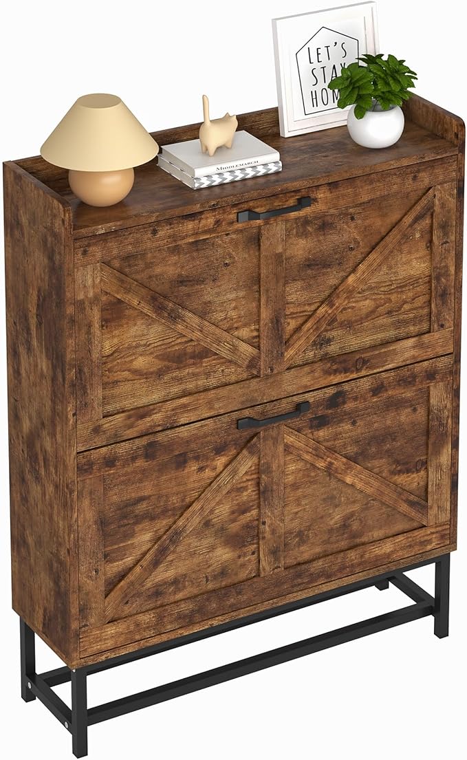 JSB Shoe Cabinet with 2 Flip Drawers, Freestanding Storage Organizer Shelf with - Image 6