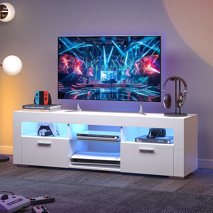 White TV Stand for 50/55 Inch, Entertainment Center - Image 2