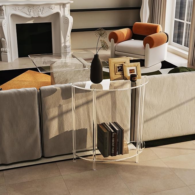 Acrylic Console Table, Half Moon, 29.5" Small Entryway Table, Living Room - Image 6
