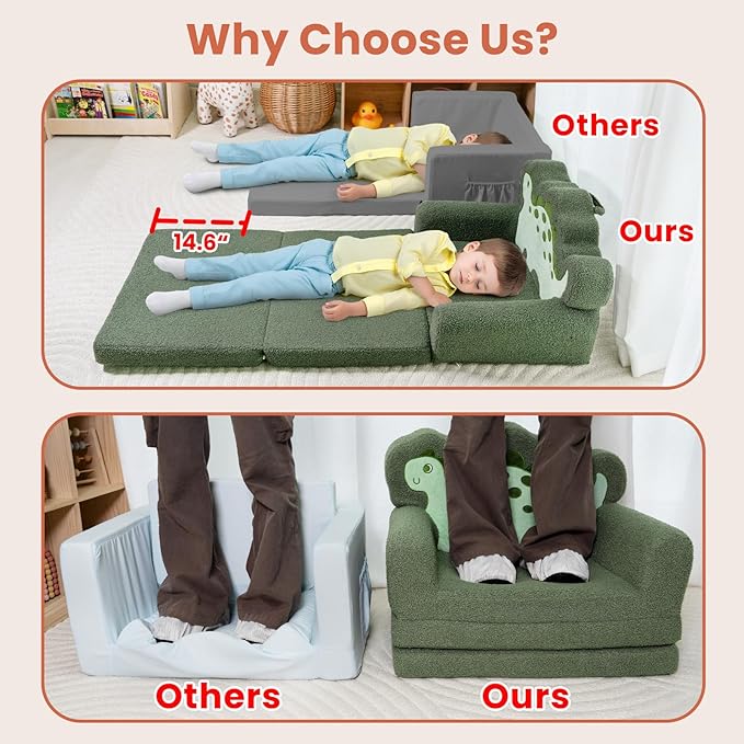 TinyPalsa Kids Couch, Convertible Sofa to Lounger Fold Out, Gift - Image 4