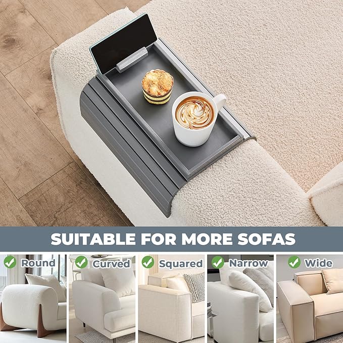 Bamboo Sofa Arm Tray, Anti Falling Couch Arm Tray Armrest Table - Image 6