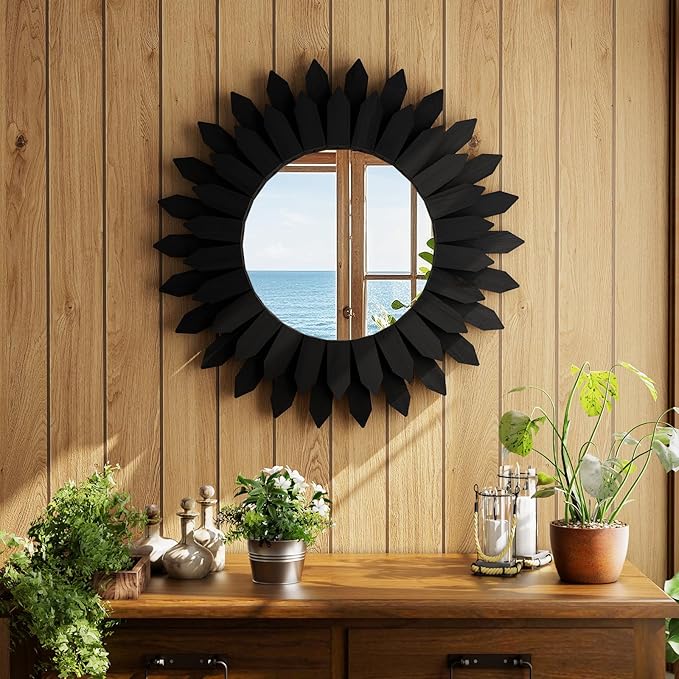 20 Inch Black Boho Wall Decor Sunburst Mirror - Image 6