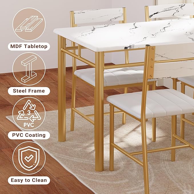 IRONCK Dining Table Set for 4, Wood Kitchen Table - Image 7