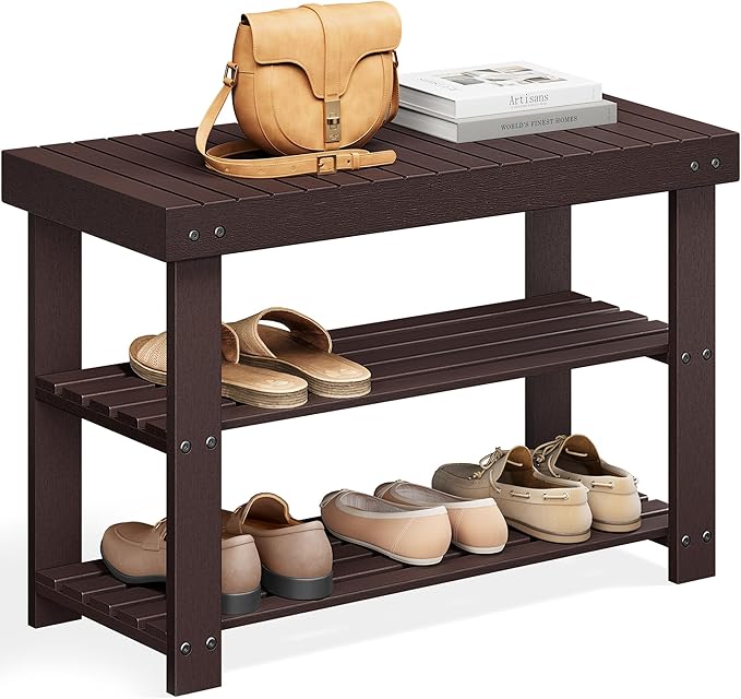 SONGMICS Shoe Rack Bench, 3-Tier Bamboo Shoe Storage Organizer, Entryway Bench by SONGMICSbySONGMICSHOME