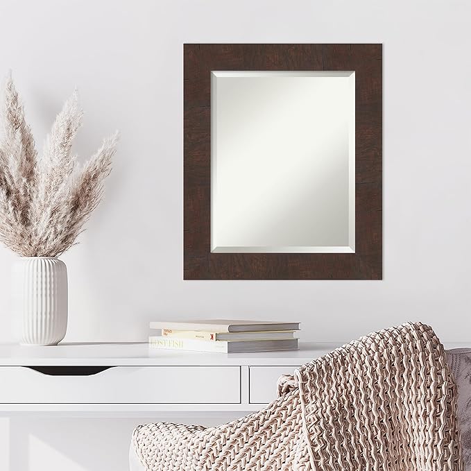 Amanti Art Brown Wall Mirror 25x21 Wildwood Brown Rectangle Bathroom Mirror - Image 6