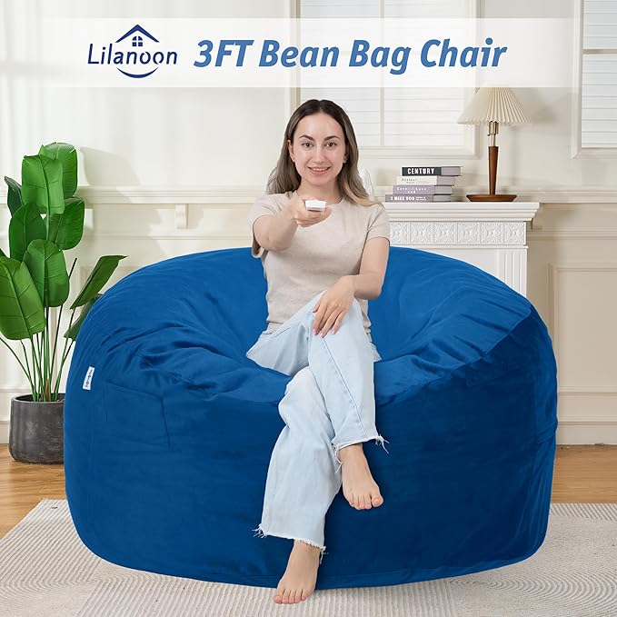 3FT Bean Bag Chair with Ultra Soft Velvet Cover Bean Bag Sofa with Memory Foam - Image 3