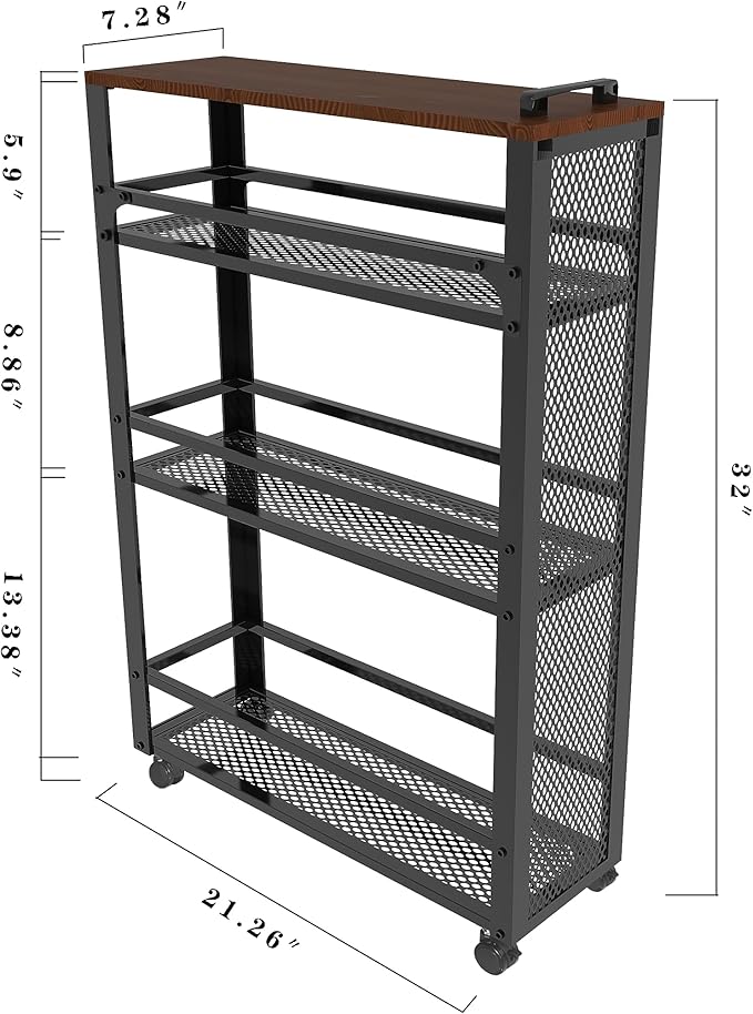 2025 New, Slim Kitchen Storage Cart, 3-Tier Metal Rolling Utility Cart Mesh - Image 4