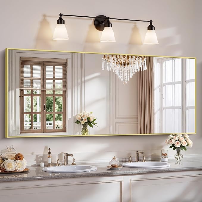 YIROMAN Bathroom Mirror 72"x30", Large Brushed Gold Bathroom Mirror by Unknown