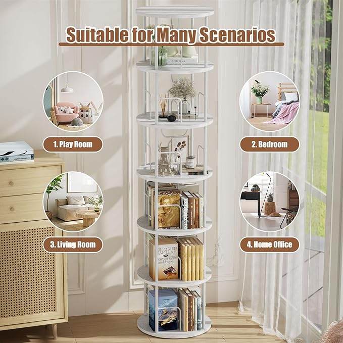 6 Tier Rotating Bookshelf, 360 ° Display Stackable Spinning Bookshelf Tower - Image 7