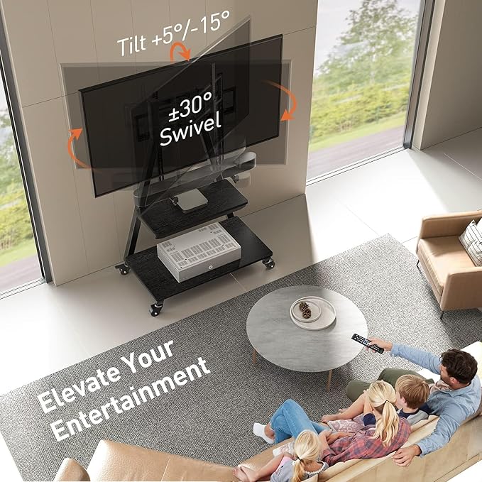 Perlegear Mobile TV Stand with Soundbar Mount, Rolling Floor TV Stand with - Image 3