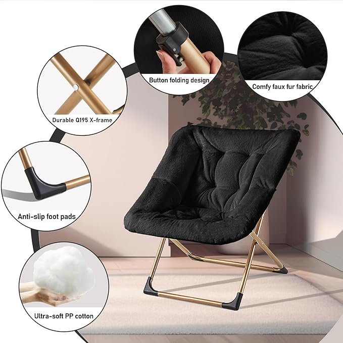 Comfy Oversized Saucer Chair, Soft Faux Fur Reading Lounge Chair - Image 5