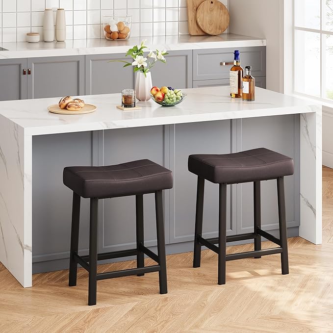 GarveeHome Counter Height Bar Stools Set of 2, 24 Inch Brown Barstools - Image 5