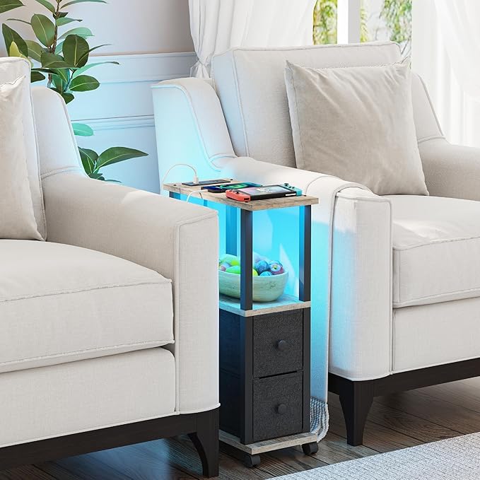 TUTOTAK Small Narrow End Tables, LED Side Tables - Image 8