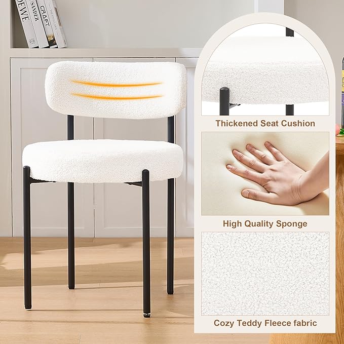 Dining Chairs Set of 2, Curved Backrest Upholstered Dining Room Chairs - Image 5