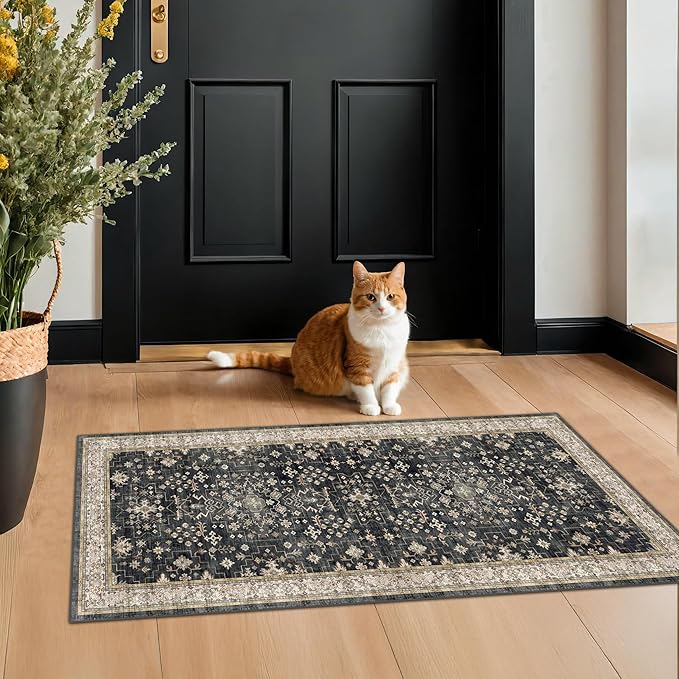 Black 2x4 Entryway Runner Rugs, Small Runners by HazoHaus