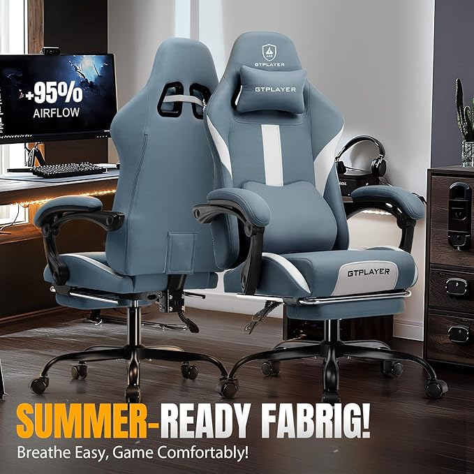 GTRACING Gaming Chair with Foot Rest & Pocket Spring Cushion, Breathable Fabric - Image 3