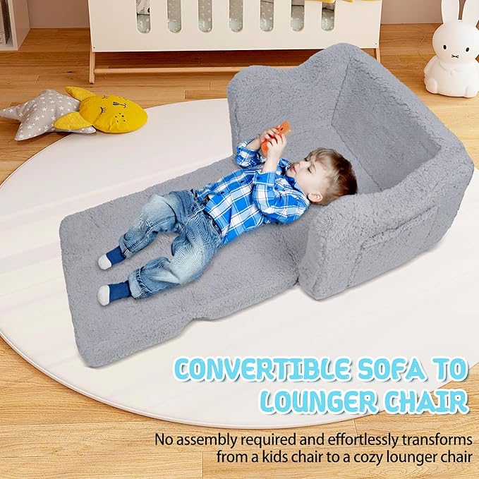 Kids Couch for Toddlers, 2-in-1 Kids Sofa Chair, Comfy Soft Foldable Toddler - Image 8