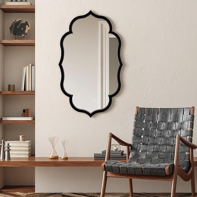 Empire Art Direct Curved Scalloped Wall Mirror on Black Matte Frame by EmpireArtDirect