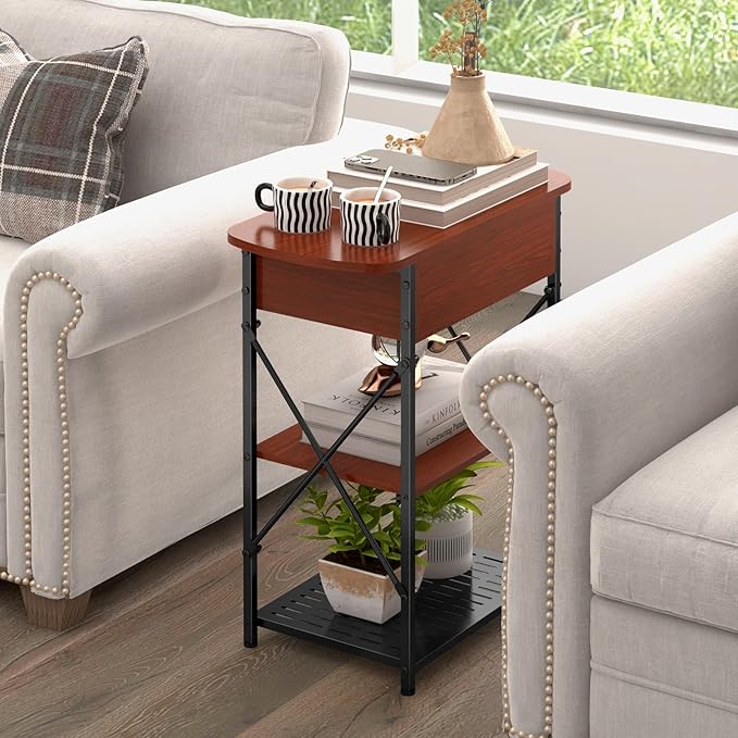 Narrow Side Table with Charging Station, End Tables Set of 2 - Image 7