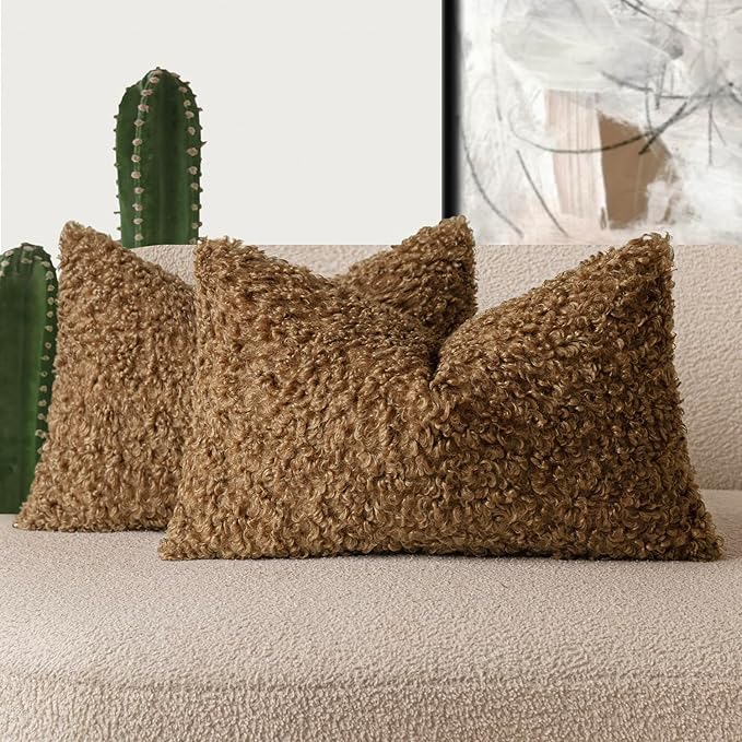 Foindtower Set of 2 Curly Teddy Wool Pillow Covers Decorative Boucle Textured by Foindtower