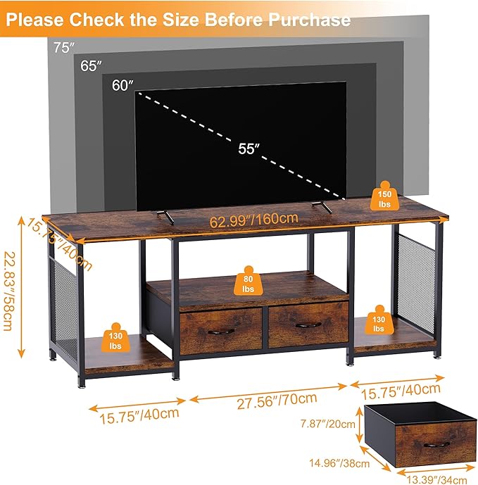 TV Stand with Drawers and Open Storage Shelves - Image 3