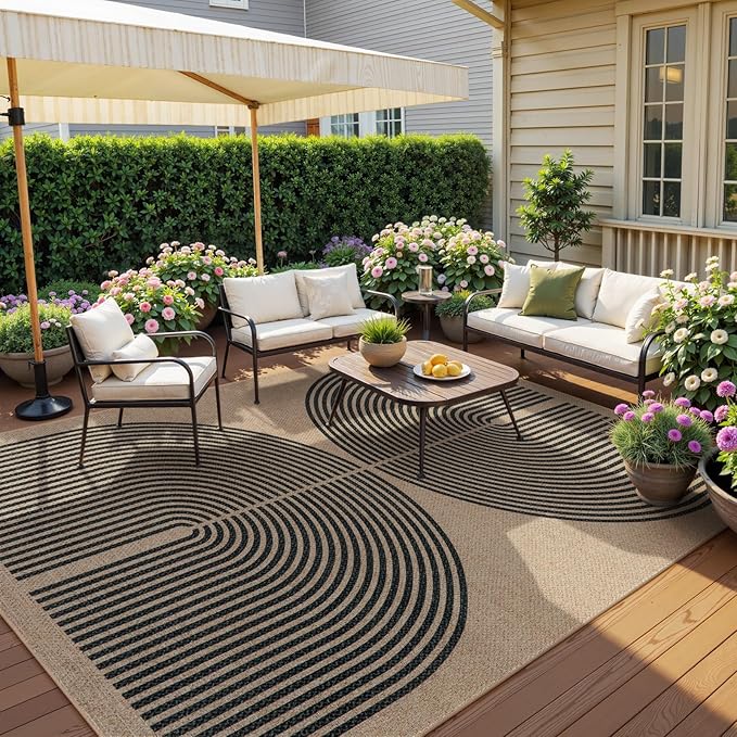 Lahome Modern Rainbow Easy Jute 9x12 Rug, Large Outdoor Patio Rug Farmhouse - Image 2