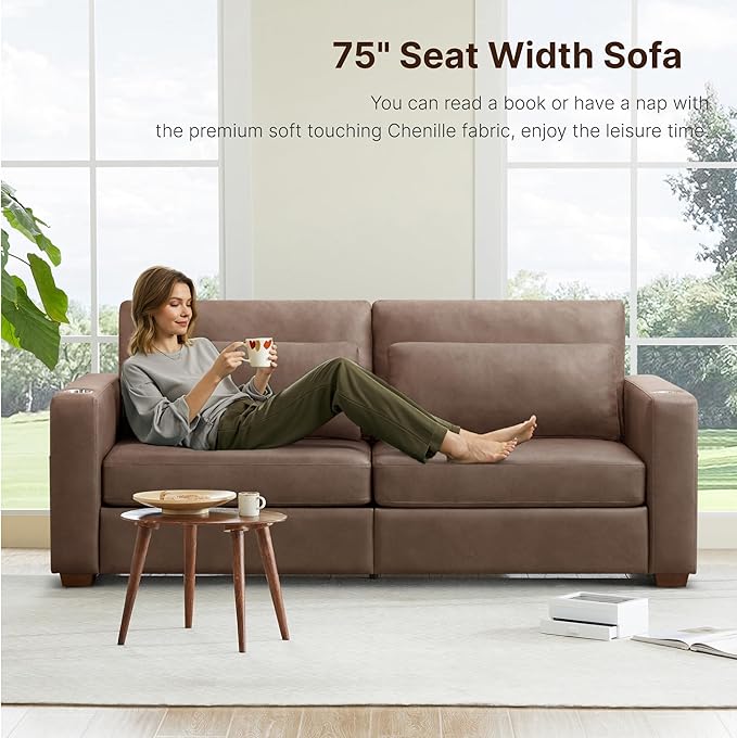 89" Sofa Couch for Living Room Faux Leather Upholstered Couch - Image 3