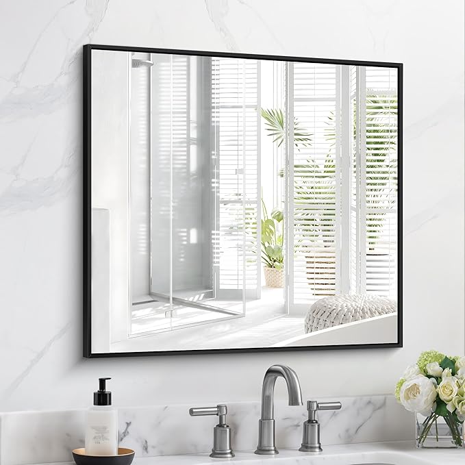 Black Bathroom Mirror for Wall, 30x30 Inch Rectangle Mirrors - Image 8