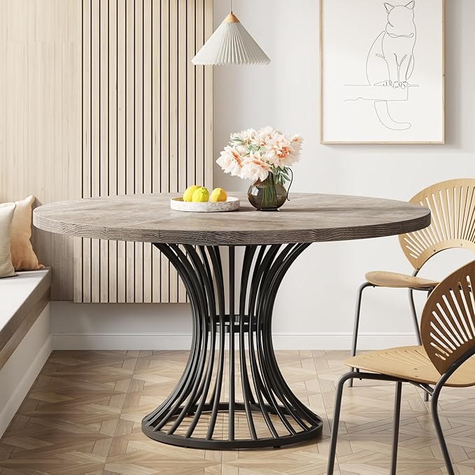 Tribesigns Round Dining Table, 47-Inch Farmhouse Dinning Room Table, Industrial - Image 5
